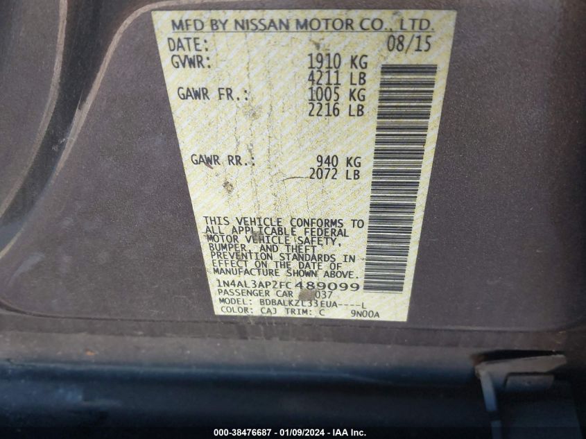 2015 NISSAN ALTIMA 2.5 SV - 1N4AL3AP2FC489099