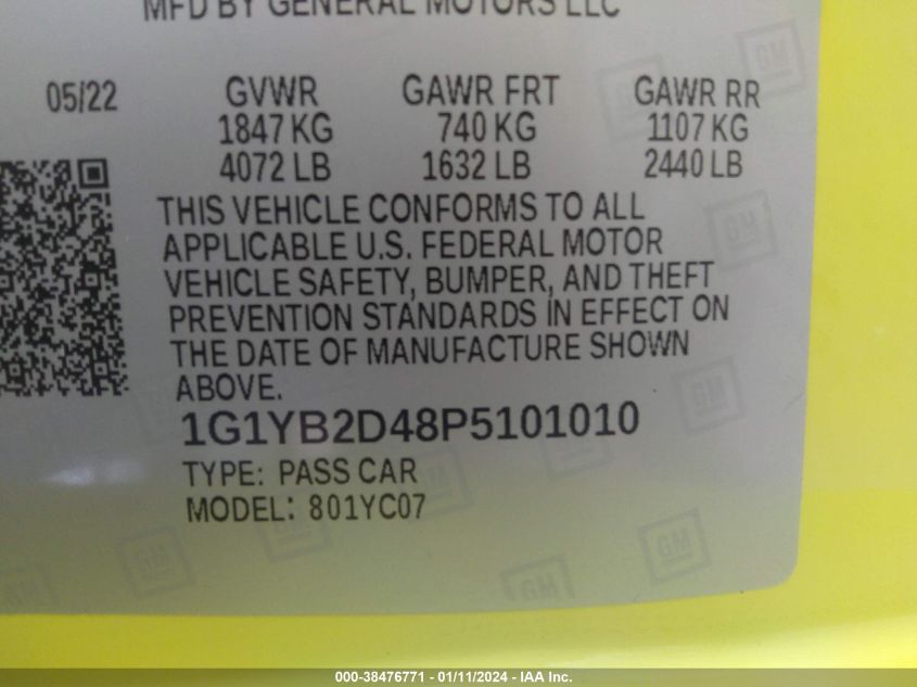 2023 CHEVROLET CORVETTE STINGRAY STINGRAY 2LT - 1G1YB2D48P5101010