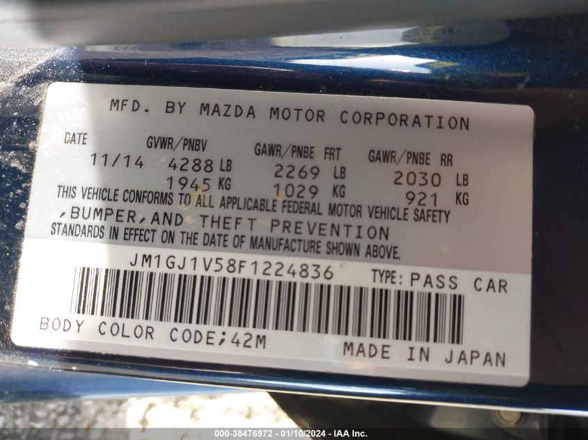 2015 MAZDA MAZDA6 I TOURING - JM1GJ1V58F1224836