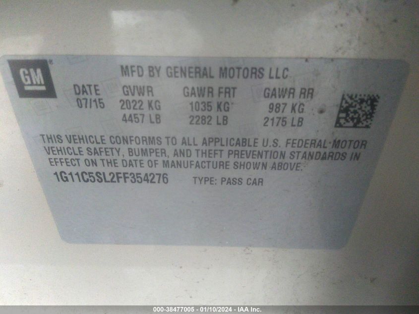 2015 CHEVROLET MALIBU 1LT - 1G11C5SL2FF354276