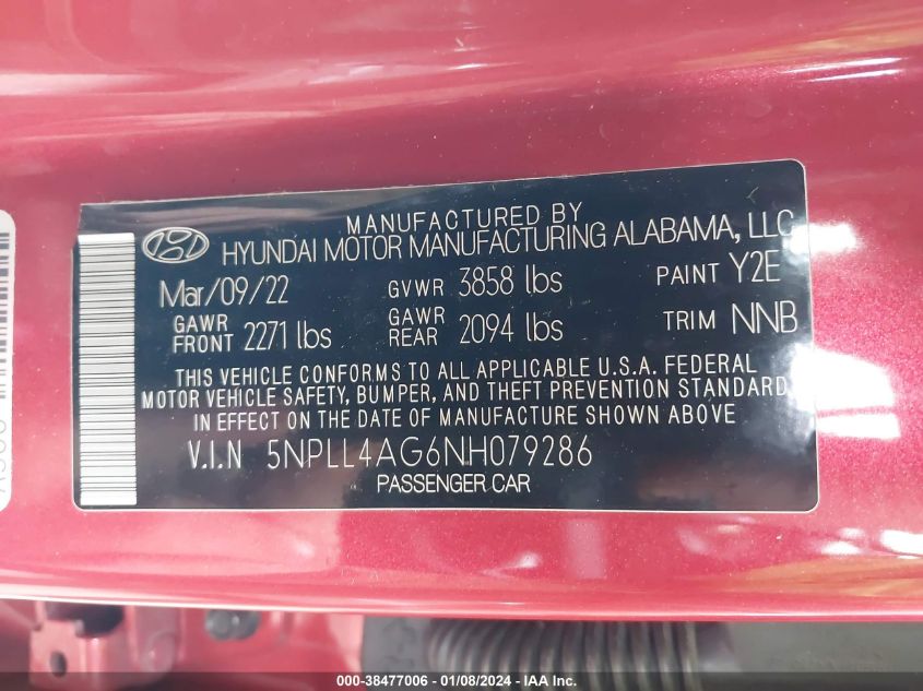 2022 HYUNDAI ELANTRA SE - 5NPLL4AG6NH079286