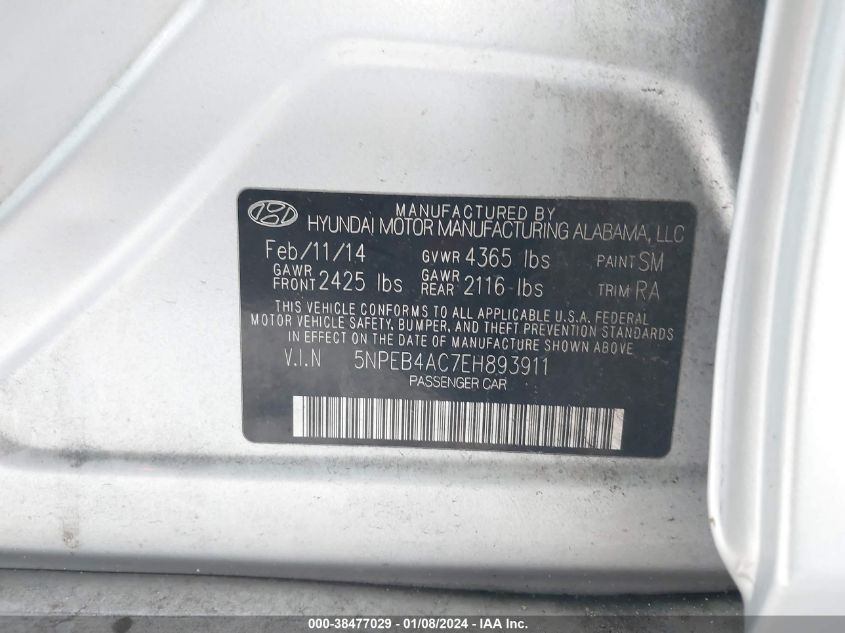 2014 HYUNDAI SONATA GLS - 5NPEB4AC7EH893911