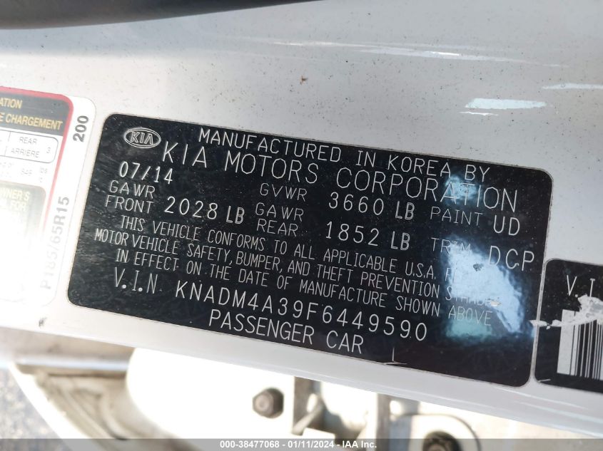 2015 KIA RIO LX - KNADM4A39F6449590