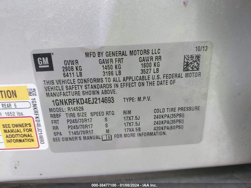 2014 CHEVROLET TRAVERSE LS - 1GNKRFKD4EJ214693