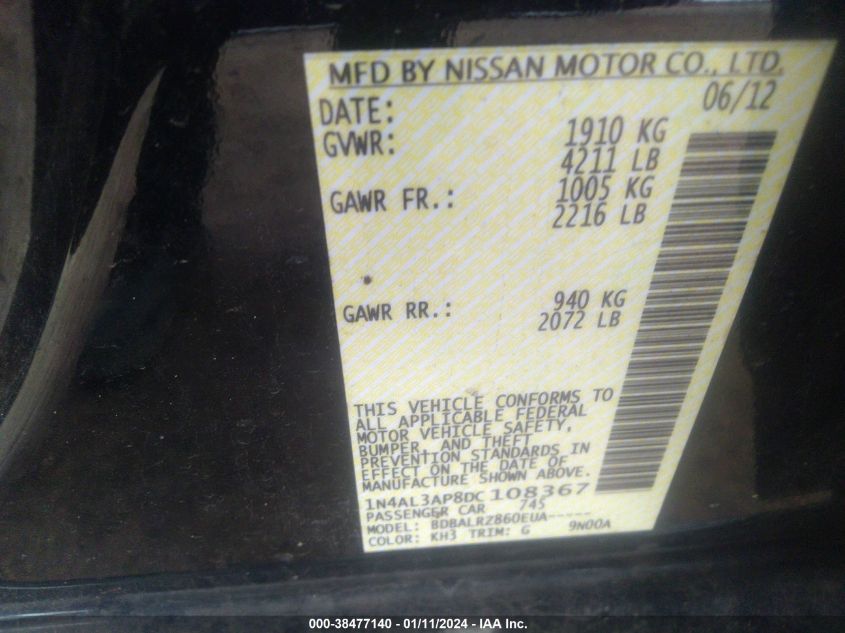 2013 NISSAN ALTIMA 2.5 S - 1N4AL3AP8DC108367