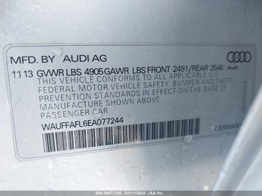 2014 AUDI A4 2.0T PREMIUM - WAUFFAFL6EA077244