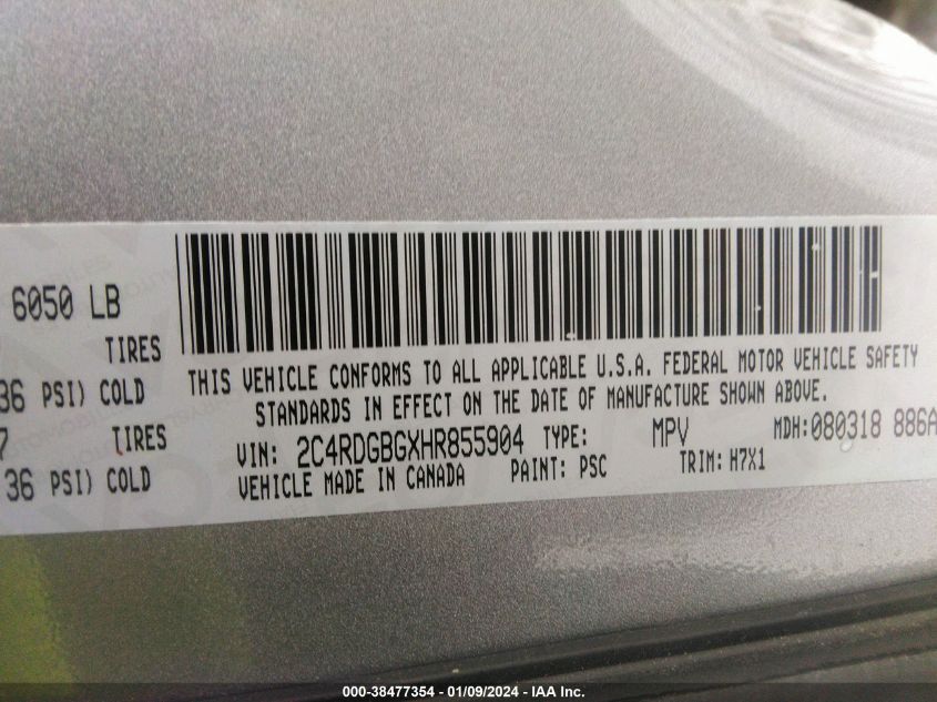 2017 DODGE GRAND CARAVAN SE - 2C4RDGBGXHR855904