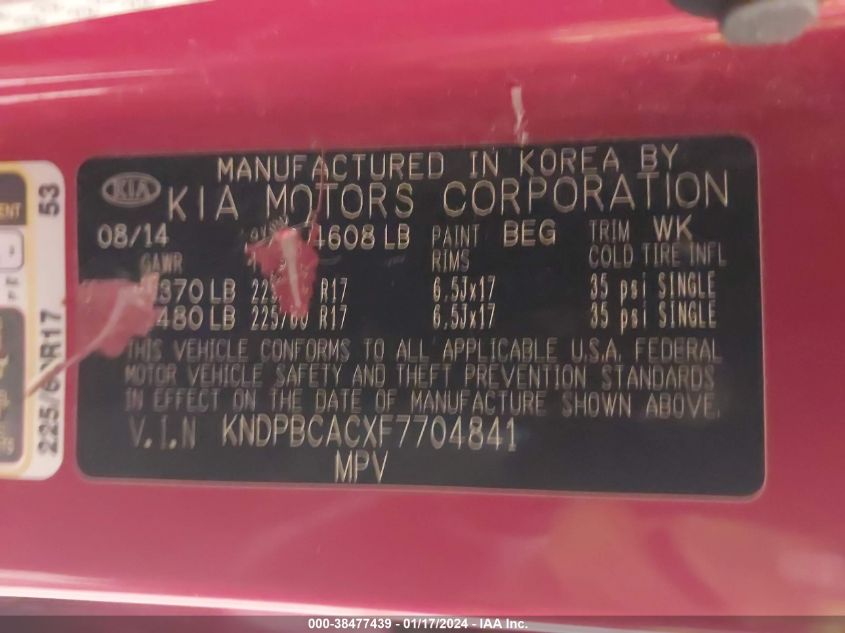 2015 KIA SPORTAGE LX - KNDPBCACXF7704841