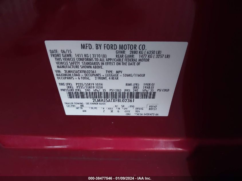 2015 LINCOLN MKT ECOBOOST - 2LMHJ5ATXFBL02361