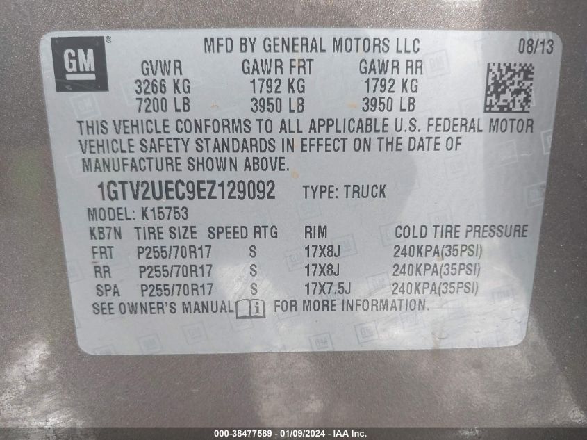 2014 GMC SIERRA 1500 SLE - 1GTV2UEC9EZ129092