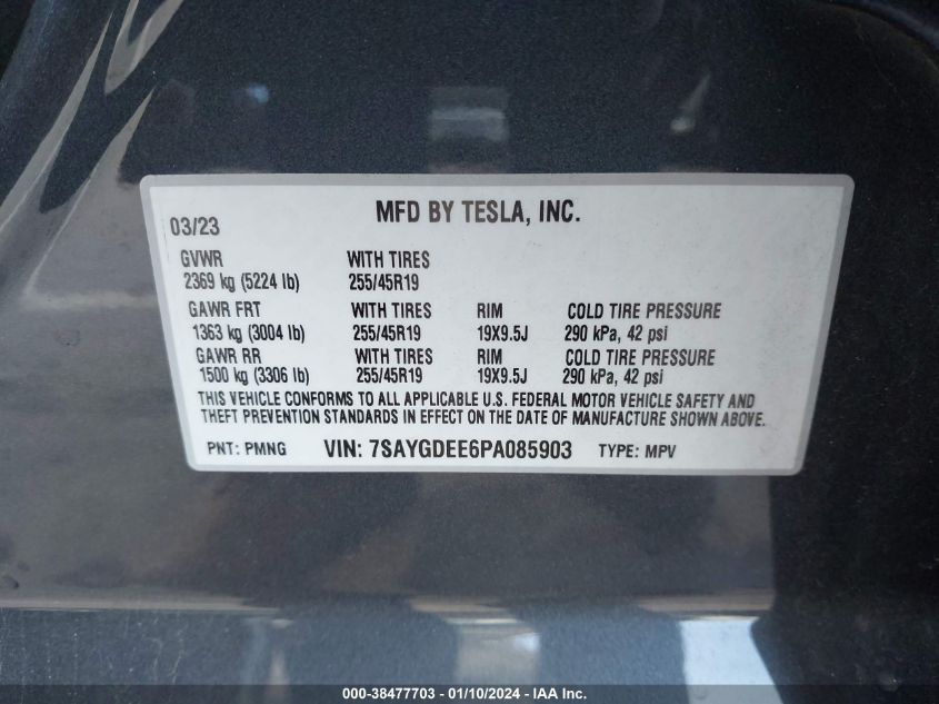 2023 TESLA MODEL Y AWD/LONG RANGE DUAL MOTOR ALL-WHEEL DRIVE - 7SAYGDEE6PA085903
