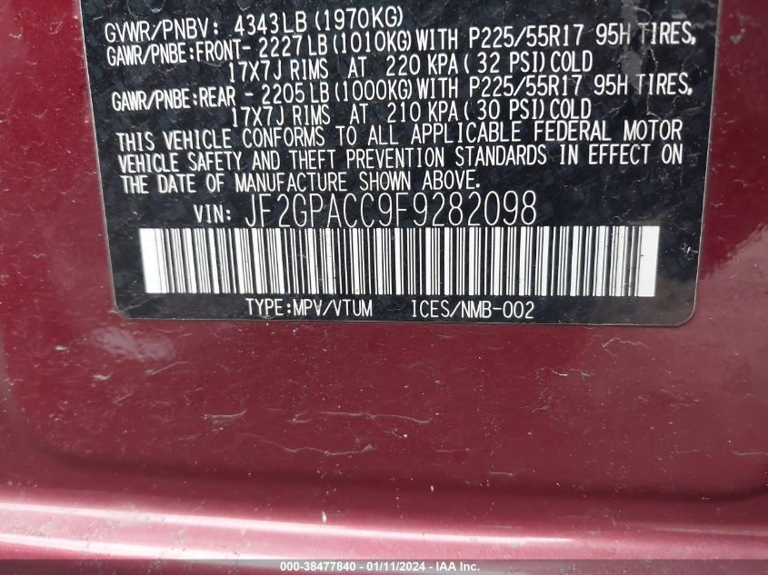 2015 SUBARU XV CROSSTREK 2.0 PREMIUM - JF2GPACC9F9282098