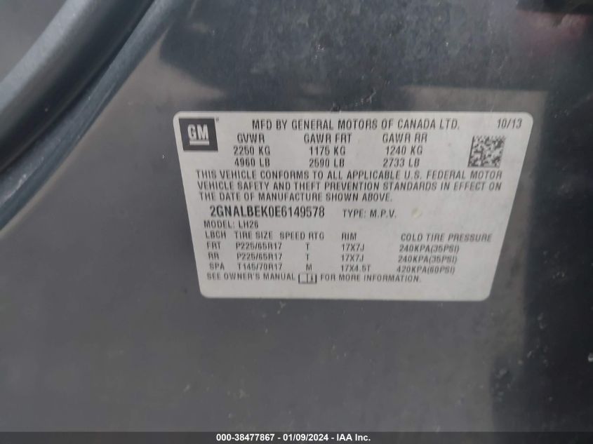 2014 CHEVROLET EQUINOX 1LT - 2GNALBEK0E6149578