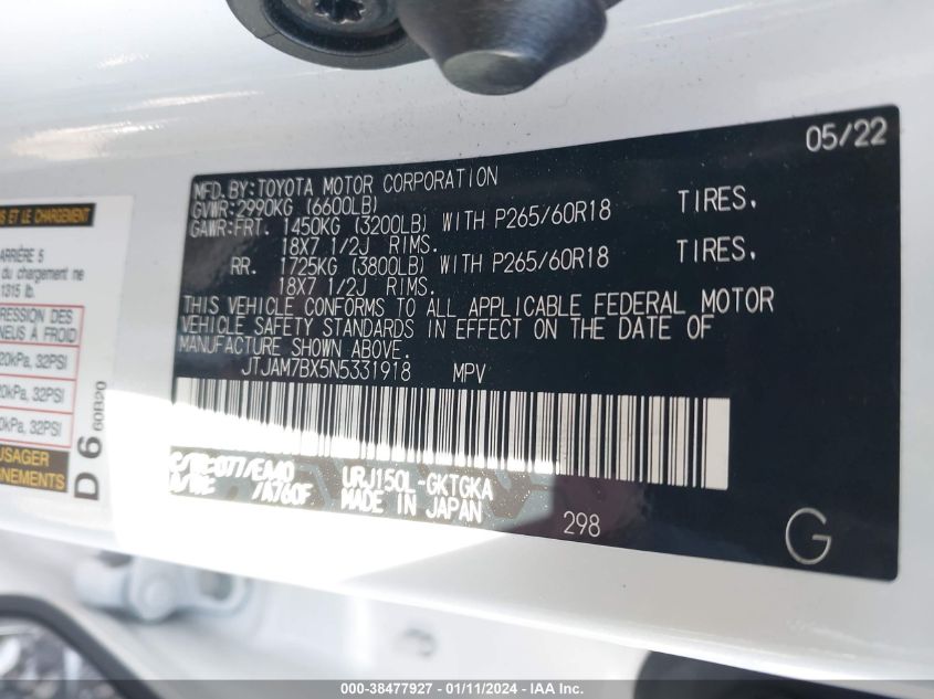 2022 LEXUS 460 PREMIUM - JTJAM7BX5N5331918