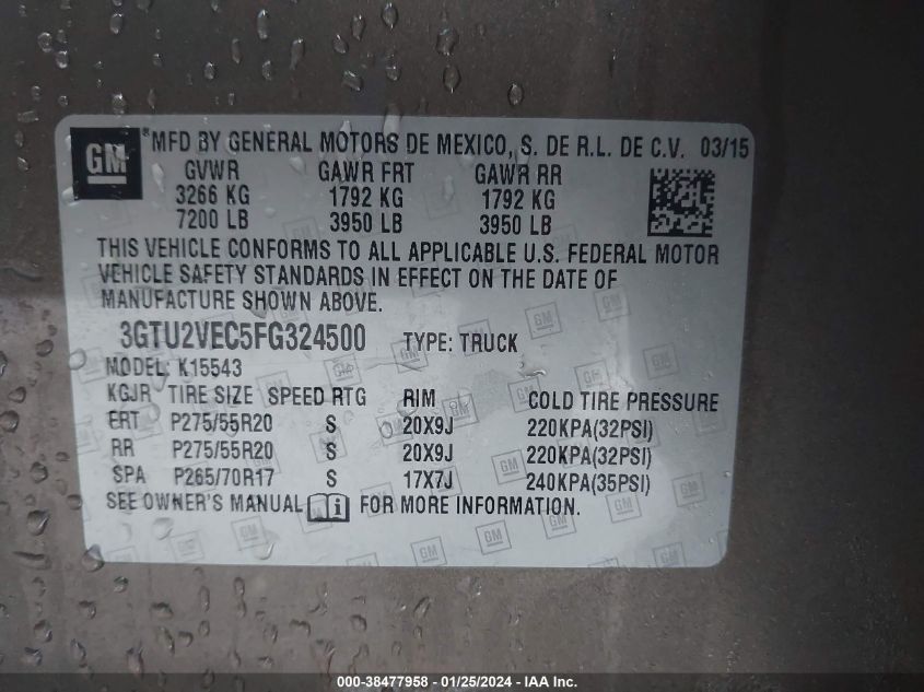2015 GMC SIERRA 1500 SLT - 3GTU2VEC5FG324500