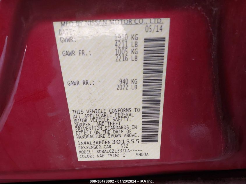 2015 NISSAN ALTIMA 2.5 - 1N4AL3AP0FN301555