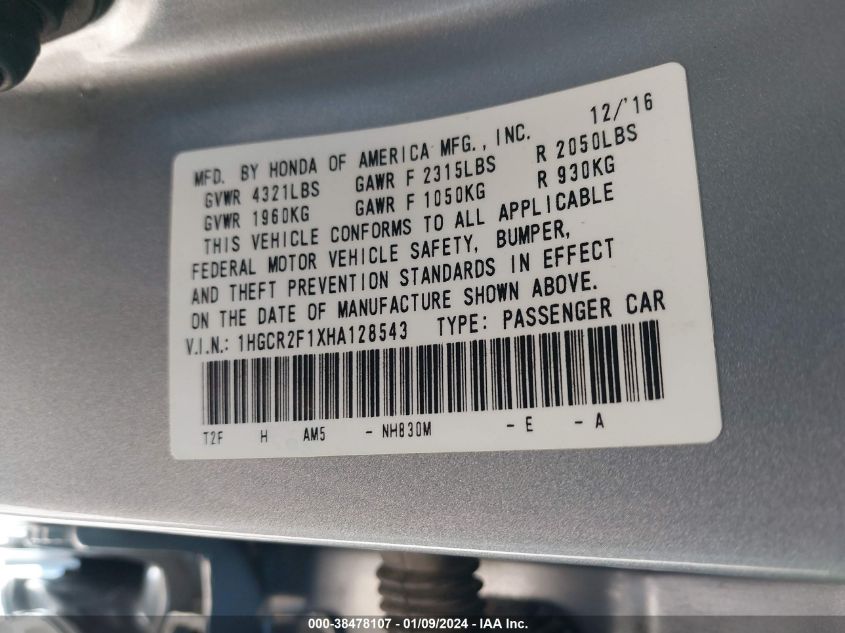 2017 HONDA ACCORD SPORT SE - 1HGCR2F1XHA128543