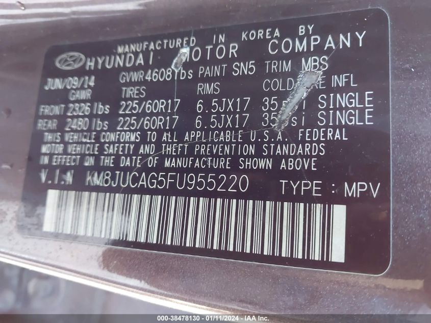 2015 HYUNDAI TUCSON SE - KM8JUCAG5FU955220