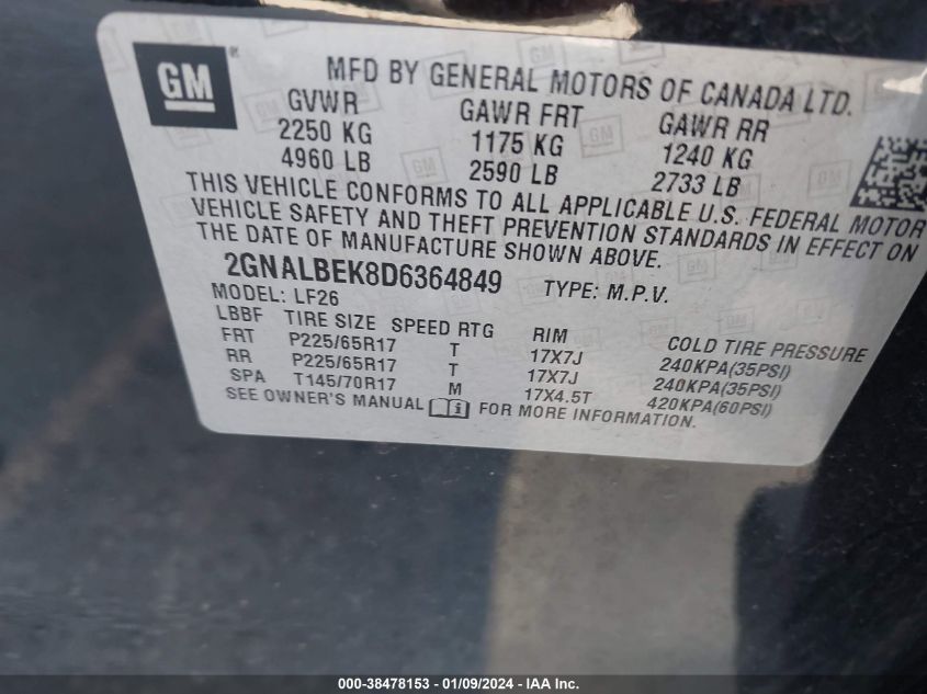 2013 CHEVROLET EQUINOX LS - 2GNALBEK8D6364849