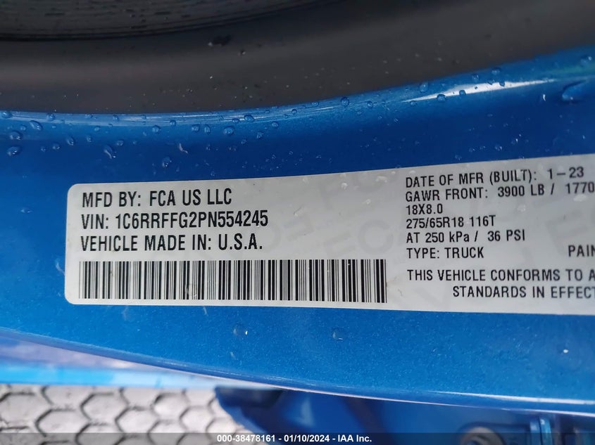 VIN 1C6RRFFG2PN554245 2023 RAM 1500 BIG HORN/LONE STAR