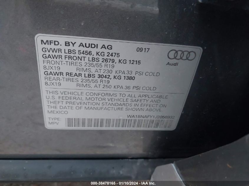 WA1BNAFY1J2056932 2018 AUDI Q5, photo no. 9