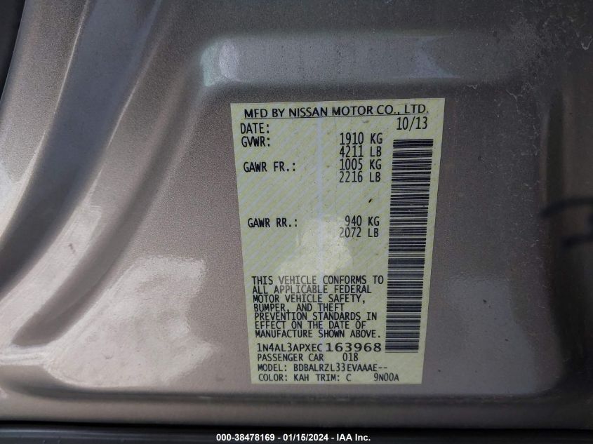 2014 NISSAN ALTIMA 2.5 S - 1N4AL3APXEC163968