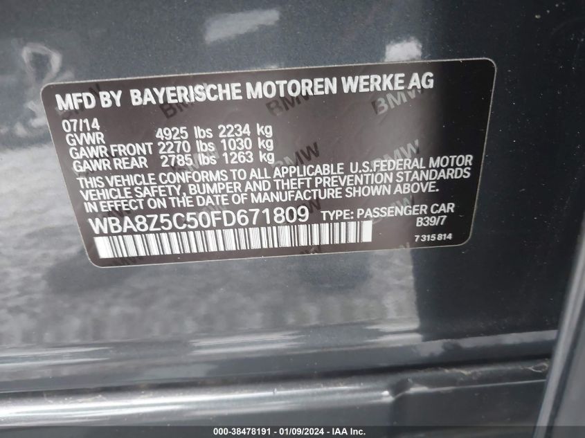 2015 BMW 328I GRAN TURISMO XDRIVE - WBA8Z5C50FD671809