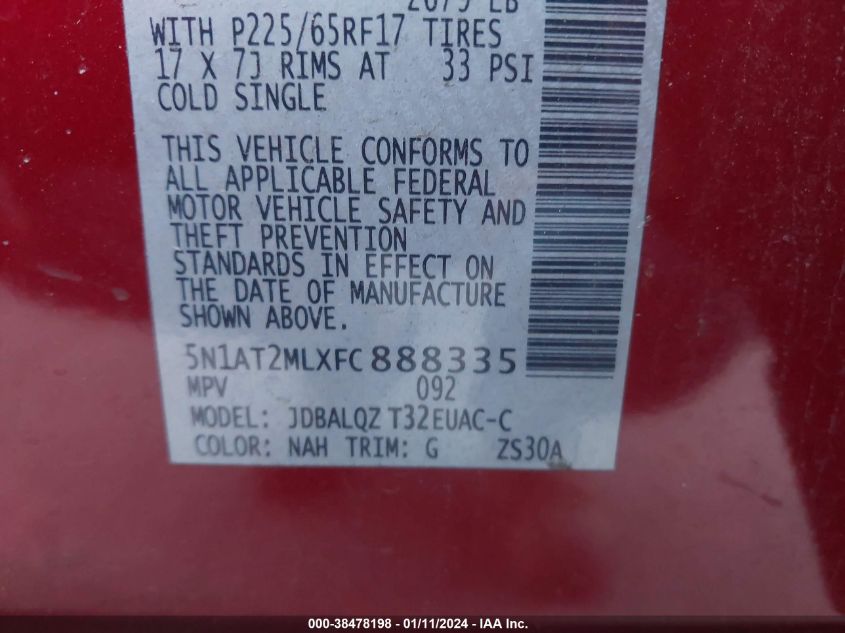 2015 NISSAN ROGUE S/SL/SV - 5N1AT2MLXFC888335