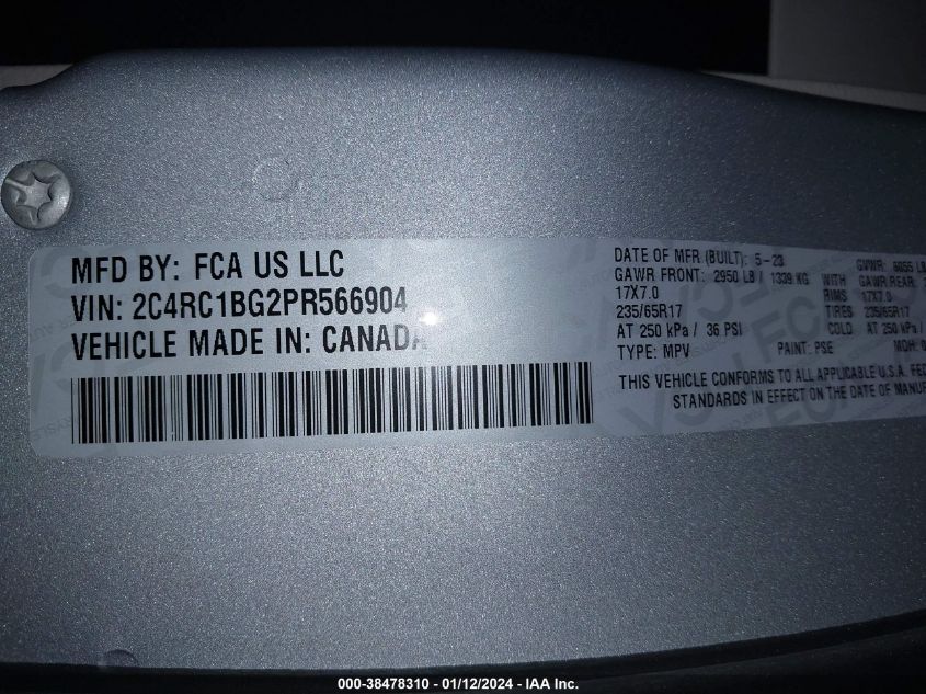 2023 CHRYSLER PACIFICA TOURING L - 2C4RC1BG2PR566904