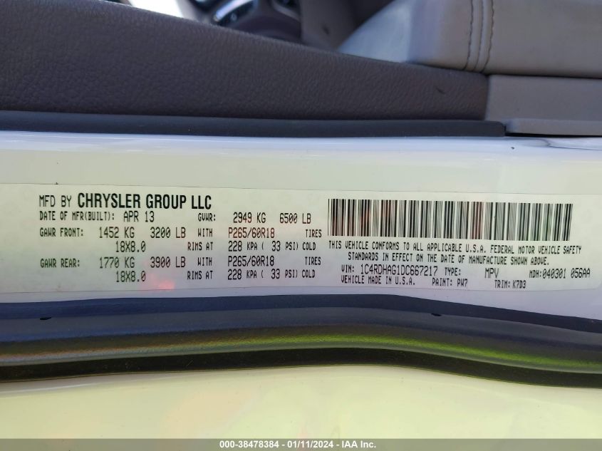 2013 DODGE DURANGO SXT - 1C4RDHAG1DC667217