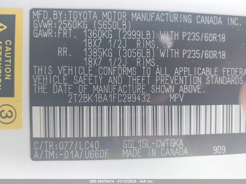 2015 LEXUS RX 350 - 2T2BK1BA1FC289432