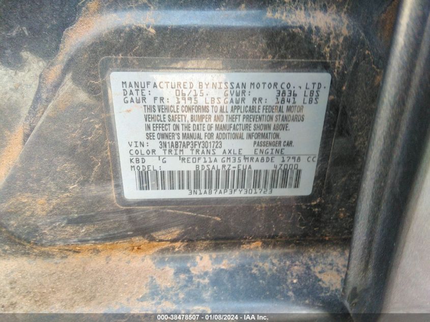 2015 NISSAN SENTRA SR - 3N1AB7AP3FY301723