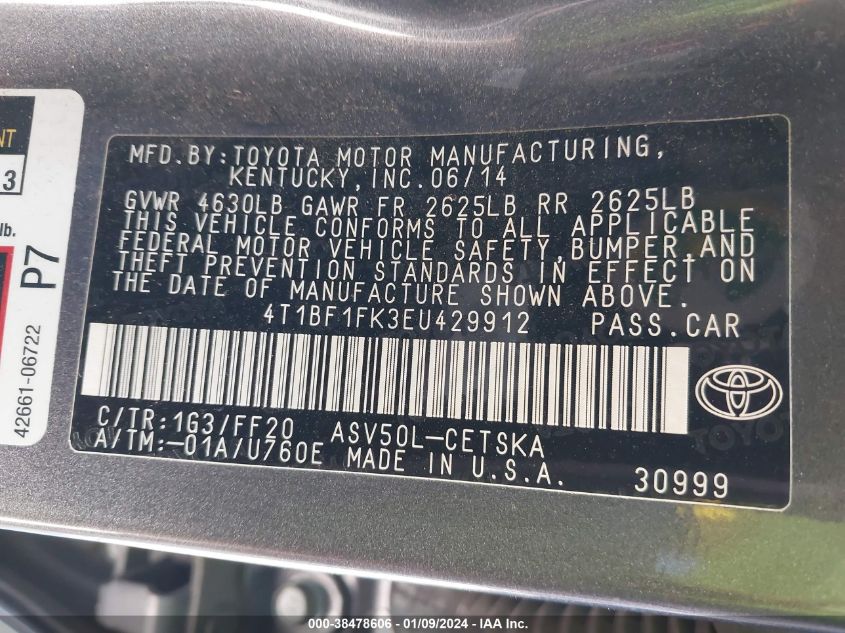 2014 TOYOTA CAMRY SE - 4T1BF1FK3EU429912