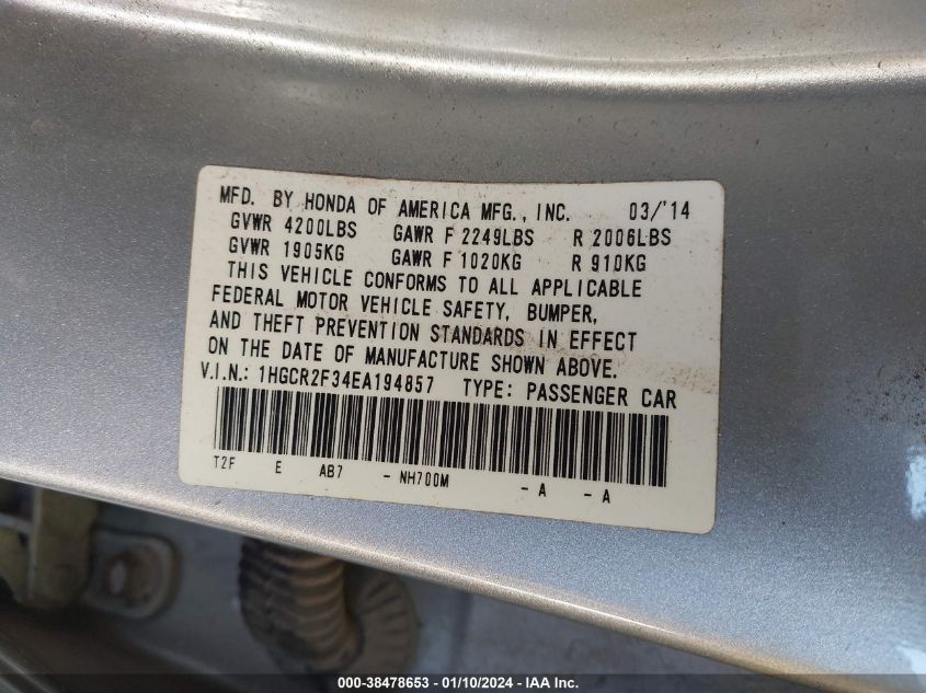 2014 HONDA ACCORD LX - 1HGCR2F34EA194857