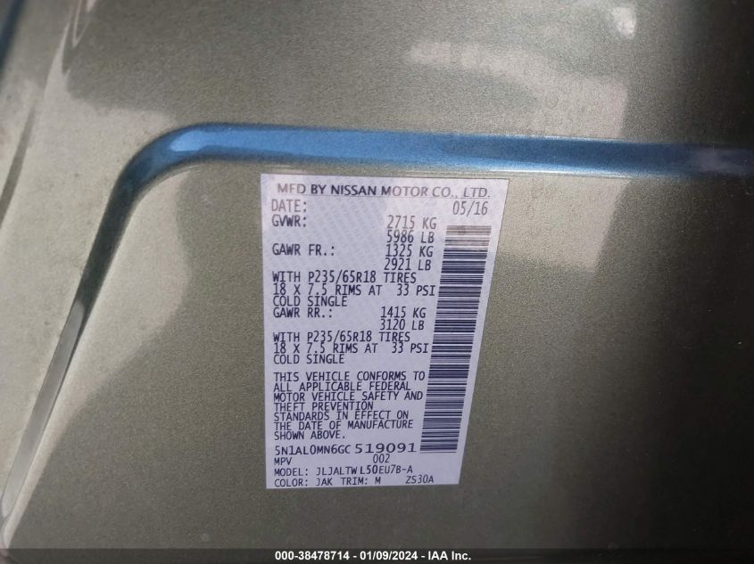 2016 INFINITI QX60 - 5N1AL0MN6GC519091