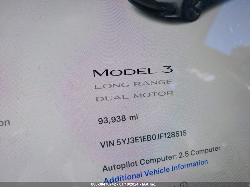 VIN 5YJ3E1EB0JF128515 2018 TESLA MODEL 3