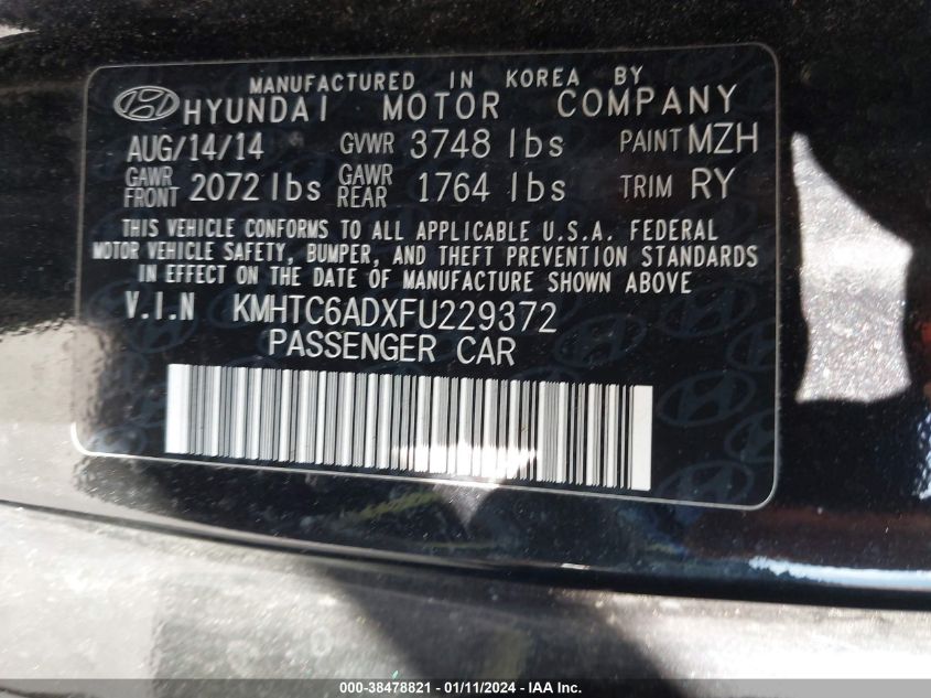2015 HYUNDAI VELOSTER - KMHTC6ADXFU229372