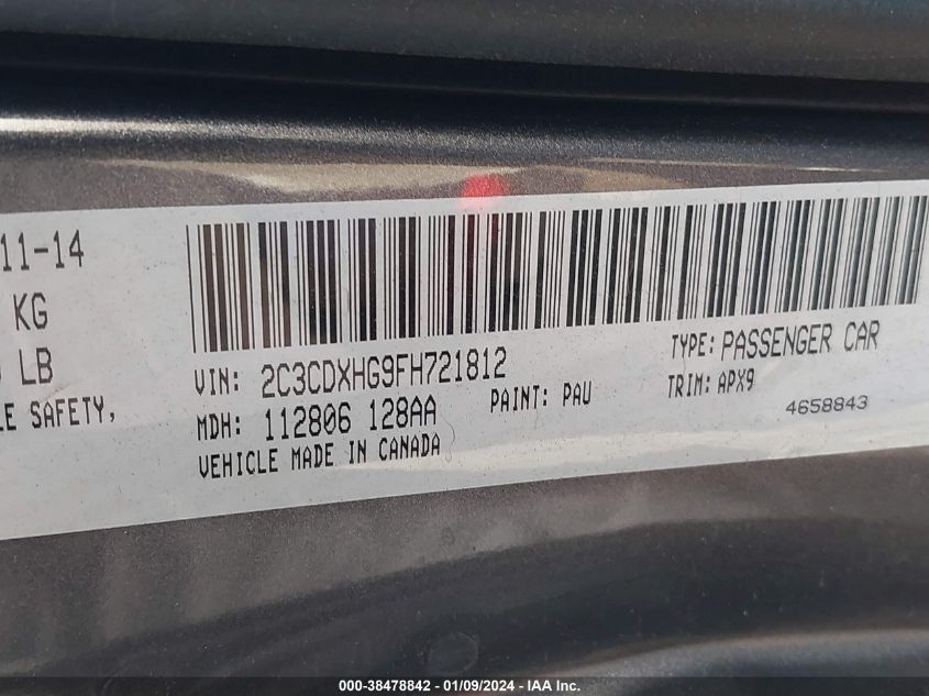 2015 DODGE CHARGER SXT - 2C3CDXHG9FH721812