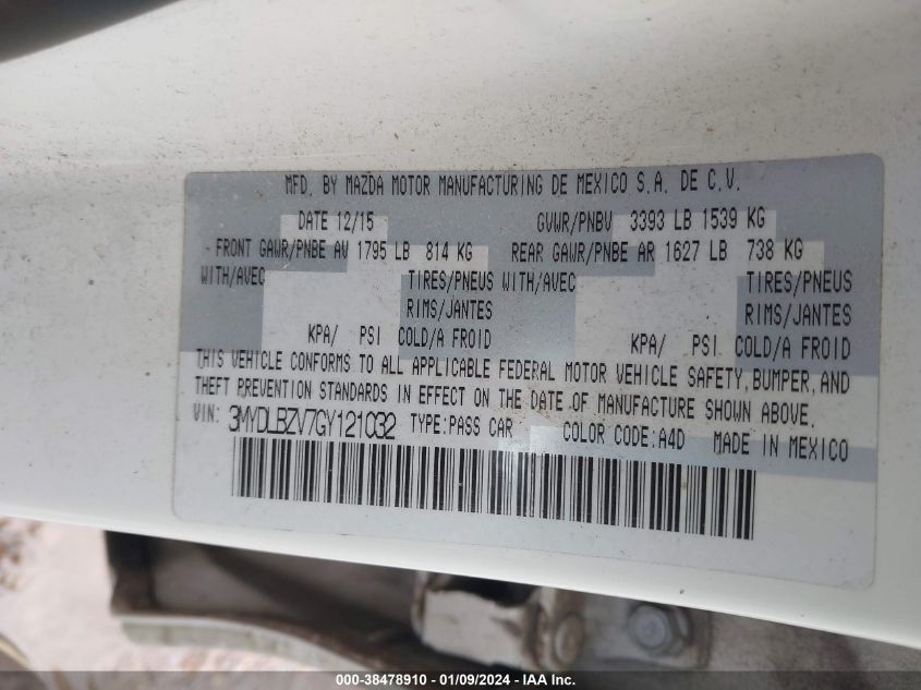 2016 TOYOTA SCION IA 3MYDLBZV7GY121032