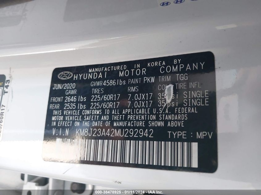 2021 HYUNDAI TUCSON SE - KM8J23A42MU292942