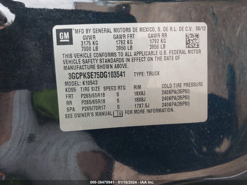 2013 CHEVROLET SILVERADO 1500 LT - 3GCPKSE75DG103541