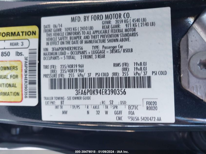 2014 FORD FUSION TITANIUM - 3FA6P0K94ER390356