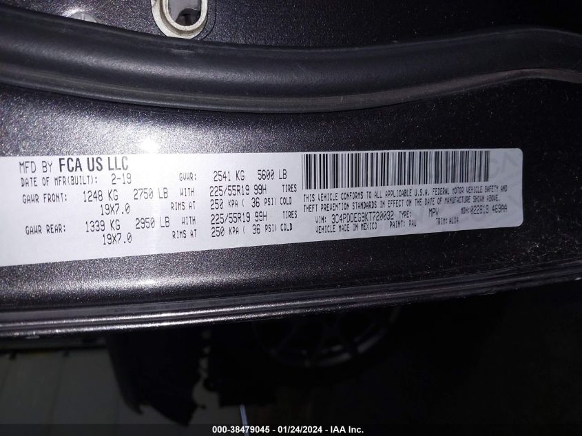 2019 DODGE JOURNEY GT AWD - 3C4PDDEG9KT720032