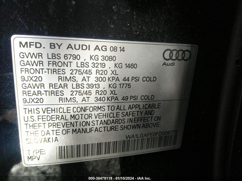 2015 AUDI Q7 3.0T PREMIUM - WA1LGAFE0FD006779