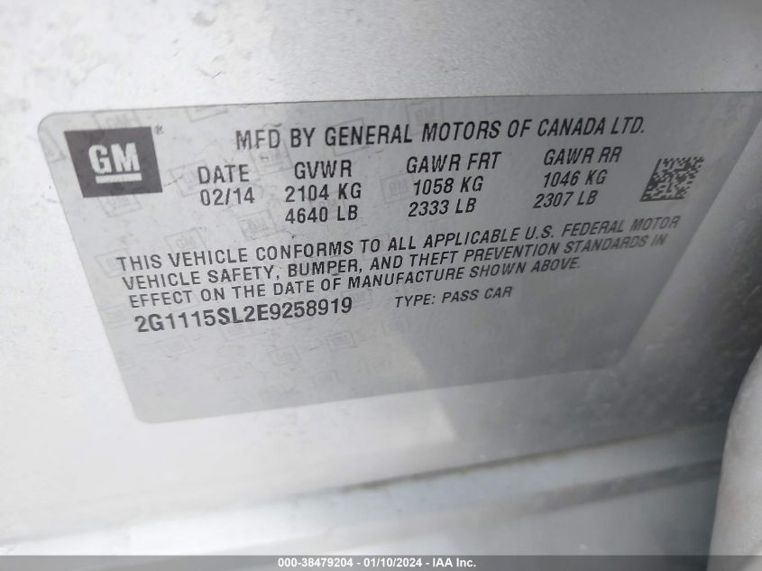 2014 CHEVROLET IMPALA LT - 2G1115SL2E9258919