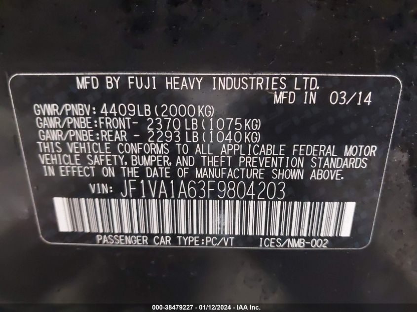 2015 SUBARU WRX - JF1VA1A63F9804203