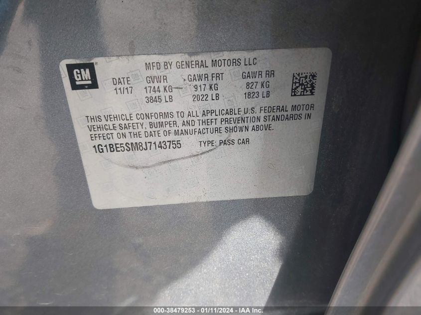 2018 CHEVROLET CRUZE LT AUTO - 1G1BE5SM8J7143755