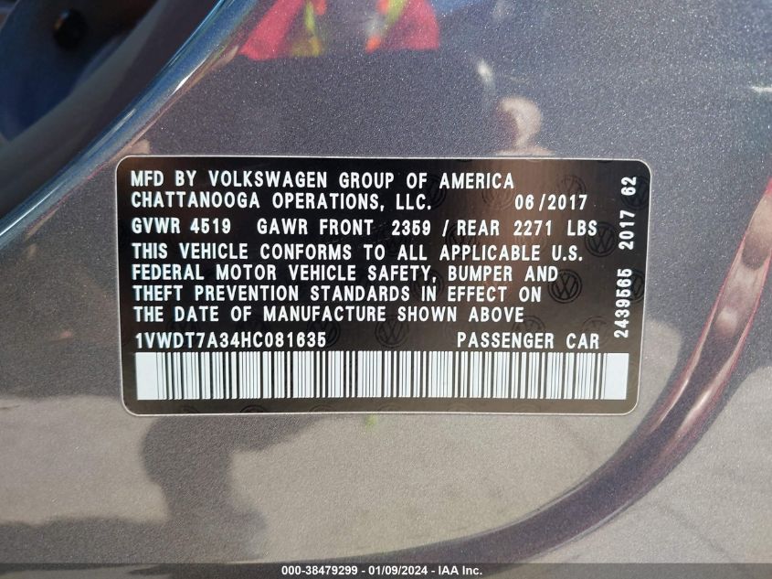 2017 VOLKSWAGEN PASSAT R-LINE - 1VWDT7A34HC081635