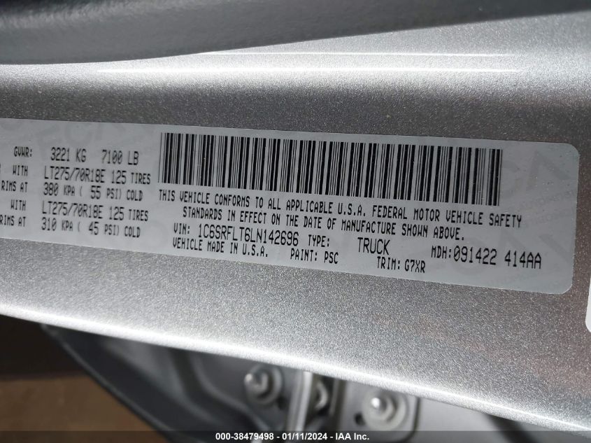 2020 RAM 1500 REBEL  4X4 5'7 BOX - 1C6SRFLT6LN142696
