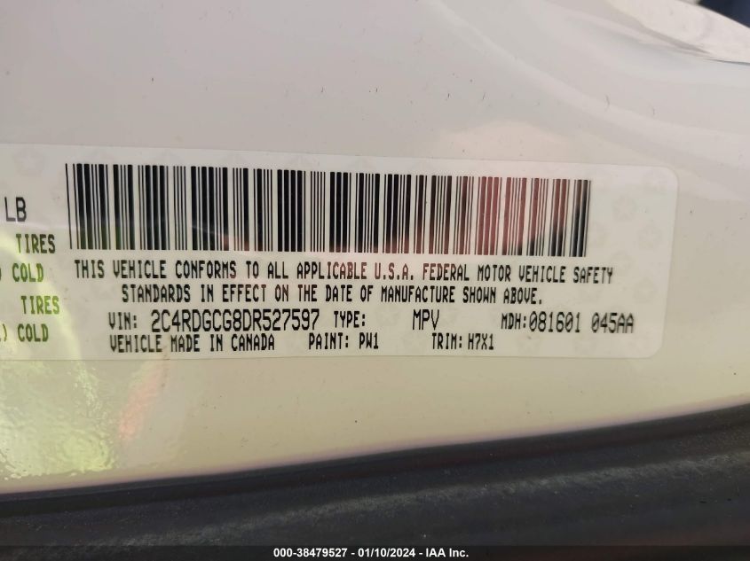 2013 DODGE GRAND CARAVAN SXT - 2C4RDGCG8DR527597